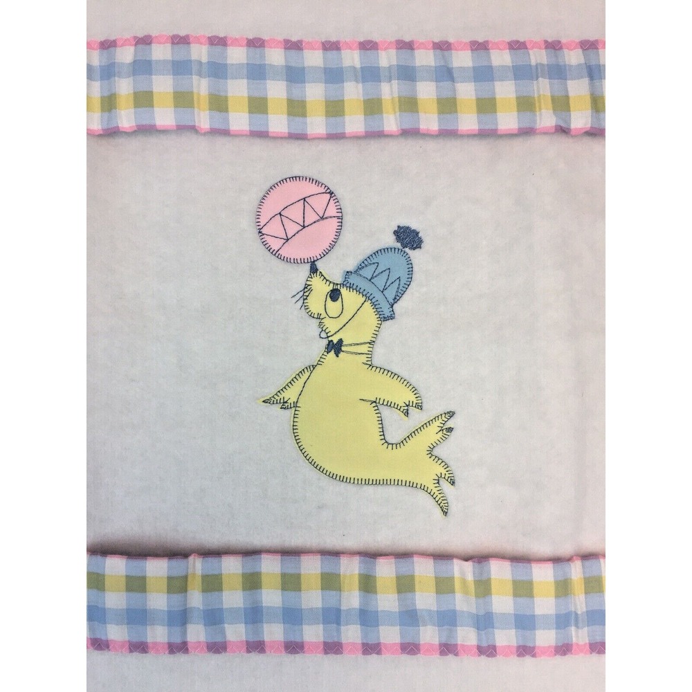 Vintage Quiltex New Baby Blanket Pastel Checked edging Seal Union Made USA